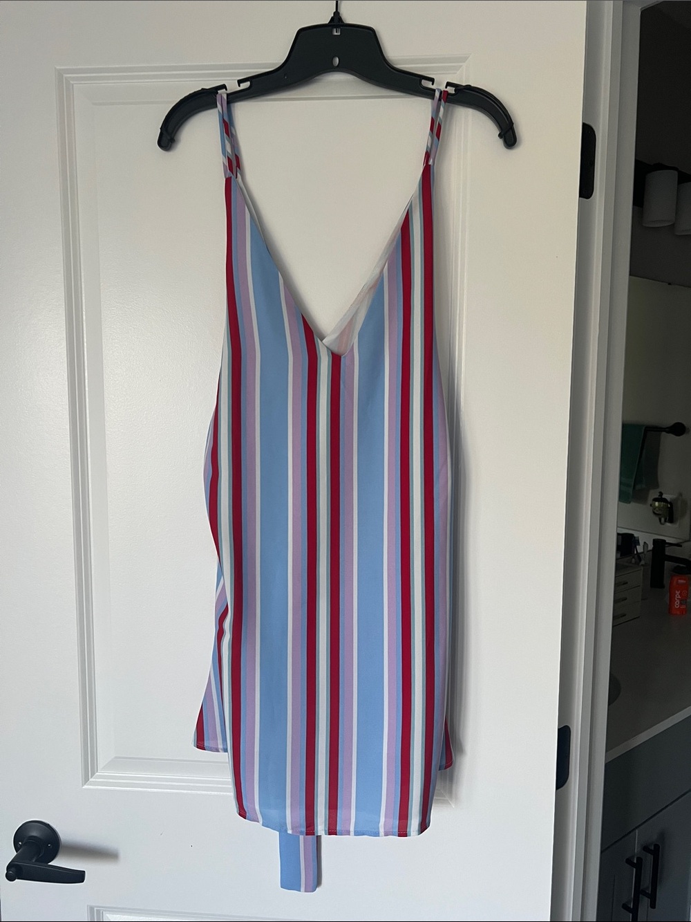 Lulu's Striped V-Neck Cami in Blue, Red & White